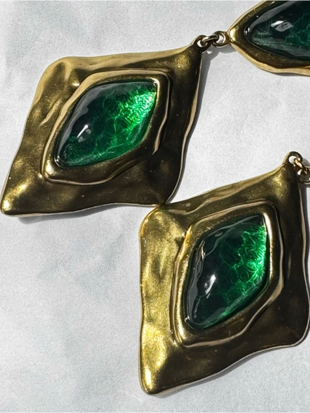 SAINT LAURENT Runway Gold-Tone Drop Earrings with Resin Glass-like cabochons - Picture 6 of 9